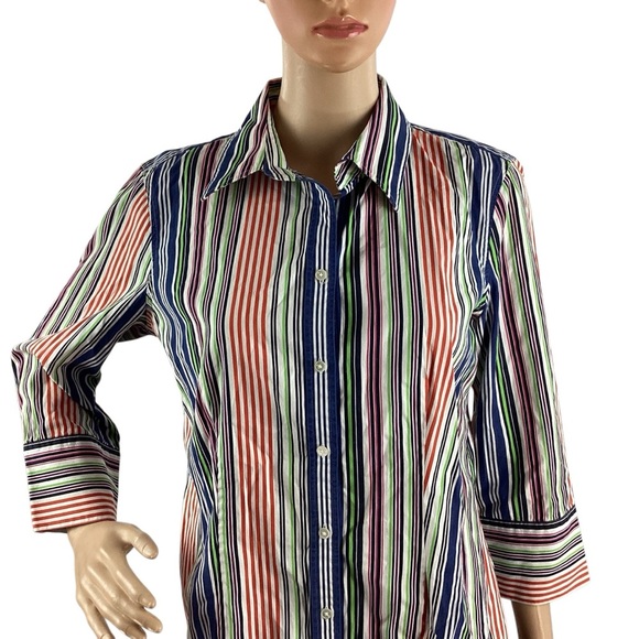 Talbots Cotton Striped Button Front Shirt Multicolor Size 10 - Picture 2 of 7